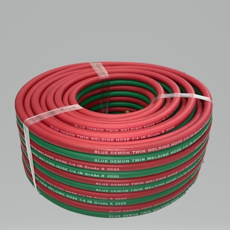 Blue Demon TWIN GAS WELDING HOSE, GRADE R, 1/4 IN X 100 FT, BB FITTINGS BDGH-R14-100BB